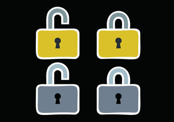 南京錠のシンプルアイコン。サイバーセキュリティ、GDPR、個人情報流出、プライバシー保護イメージUIデザイン素材