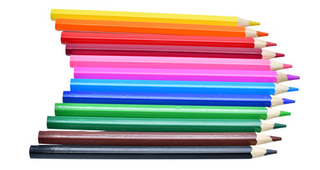 Fototapeta premium Bunte Holzstifte von Oben als Pfeil angeordnet