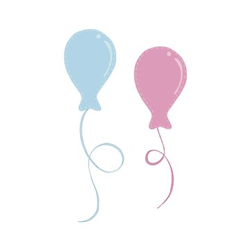 vector element, cute pink and blue balloons with decorative stitching for a child
