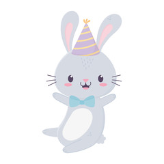 happy birthday cute rabbit party hat bow tie animal cartoon