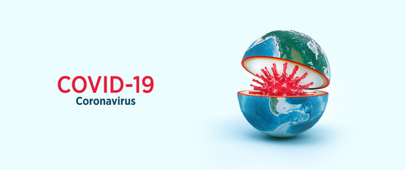 corona virus (COVID-19) spread around the world virus in the world 3d illustration