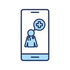 doctor with cross bubble inside smartphone line and fill style icon vector design