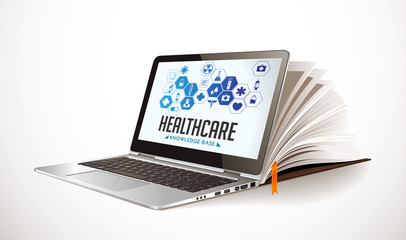 Healthcare knowledge base - medical online repository concept - elearning  - obrazy, fototapety, plakaty