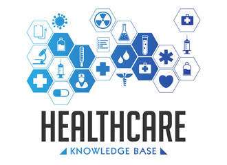 Healthcare knowledge base - medical online repository concept - elearning  - obrazy, fototapety, plakaty