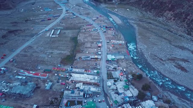 Naran valley hotels in KPK Northern area of pakistan early morning view with empty roads and no sunlight