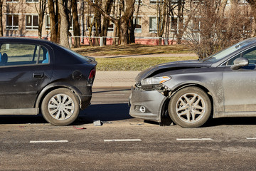 street lighting. City street, several cars were crashed into an accident if the distance was not...