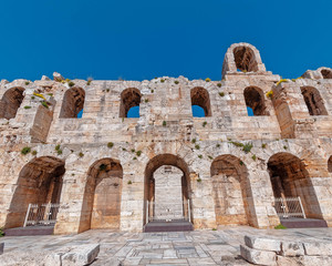 Athens Greece, Herodium ancient roman theater arched facade under Acropolis
