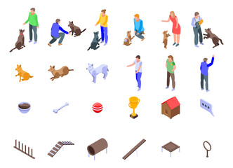 Fototapeta na wymiar Dog training icons set. Isometric set of dog training vector icons for web design isolated on white background