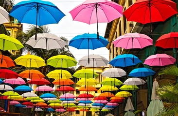 Fototapeta na wymiar Umbrellas in the Port Louis, the capital of Mauritius