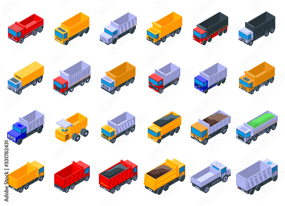 Poster tipper icons set. isometric set of tipper vector icons for web design isolated on white background