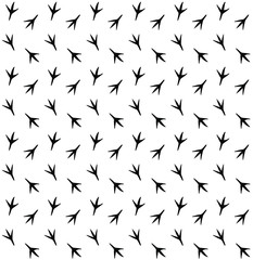 Vector seamless pattern of black chicken bird paw foot print steps isolated on white background