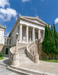 Obraz premium impressive curved marble stairs and neo-classical facade of the natiomal library of Athens, Greece