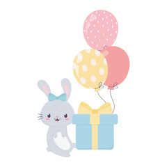happy birthday rabbit gift and balloons celebration decoration card