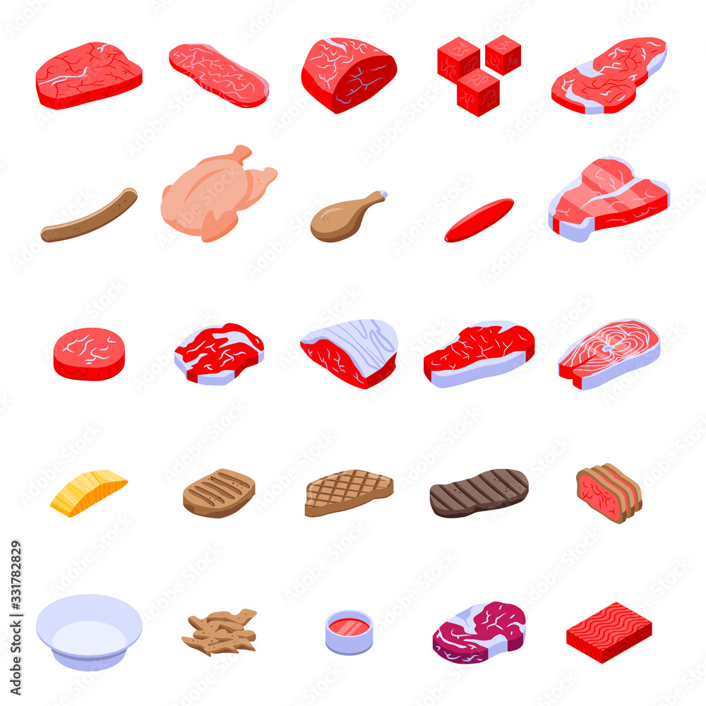 Aufkleber meat icons set. isometric set of meat vector icons for web design isolated on white background