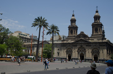 Fototapeta na wymiar Metropolitan Cathedral in the Arm Square of Santiago de Chile.