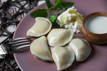 dumplings with cheese, homemade traditional Ukrainian dish varenyky