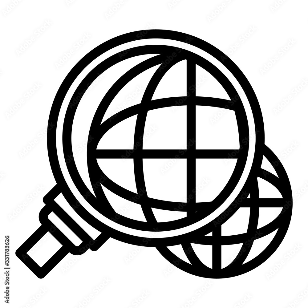Poster global innovation under magnifier icon. outline global innovation under magnifier vector icon for we
