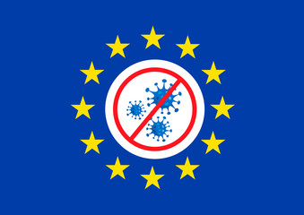 EU flag stop coronavirus banner. Covid-19 concept vector