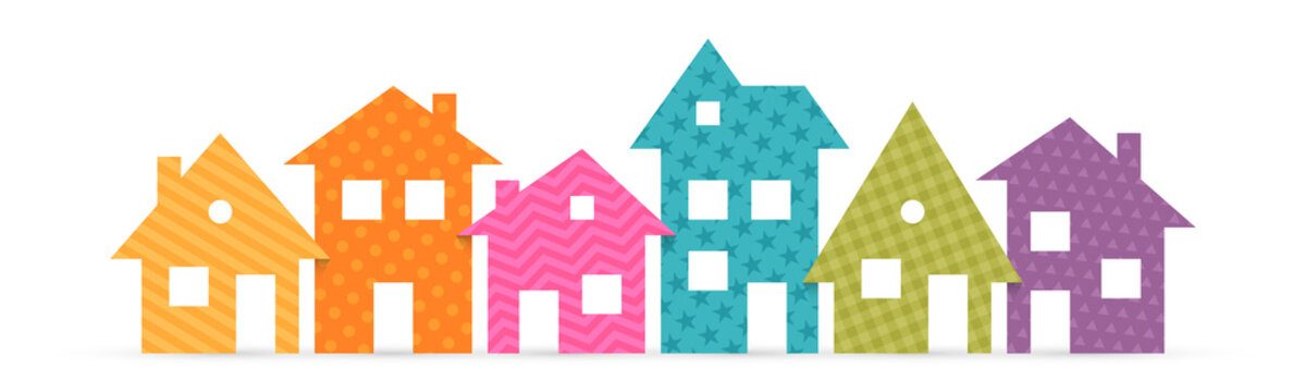 Colorful Suburban Houses Flat Icon. Vector Illustration