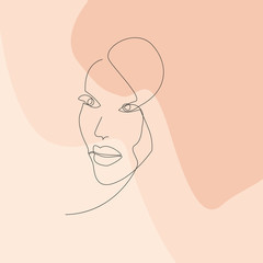 Abstract portrait of  woman. Art template with modern hand-drawn texture. Continuous drawing with one line.Creative background for cards, covers, posters, apparel printing