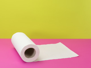 Paper towel in bright pink and green background.
