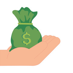 hand with money bag cash isolated icon vector illustration design