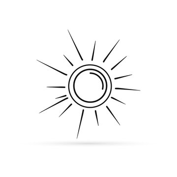 Doodle sketck of sun icon isolated on white. Kids hand drawing art line. Outline vector illustration.