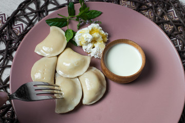 dumplings with cheese, homemade traditional Ukrainian dish varenyky