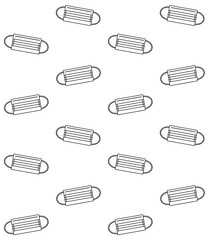 Vector seamless pattern of flat black outline medical face mask isolated on white background