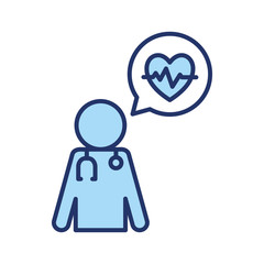 Avatar doctor with stethoscope and heart pulse bubble line and fill style icon vector design