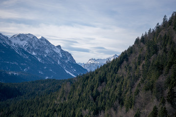 Fototapeta premium High alpine mountains with snow in Germany and blue beautiful sky
