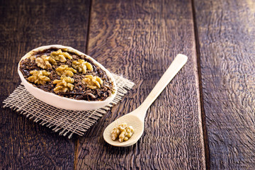 brazilian easter egg, chocolate egg with spoon for dessert. Easter tradition in Brazil, goumert egg chocolate.