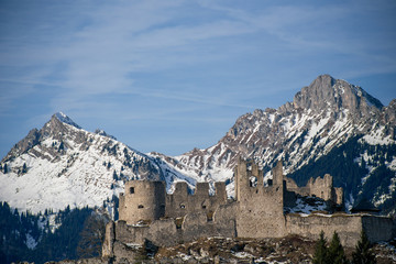 Old medieval castle in the mountains in the Alps in Germany