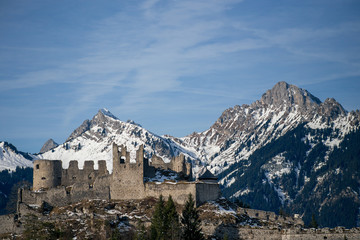 Fototapeta na wymiar Old medieval castle in the mountains in the Alps in Germany