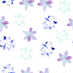 Obraz na płótnie Canvas Seamless pattern using watercolors. Concept: wallpaper, textiles, printed products. Floral print. Purple flowers on a white background.