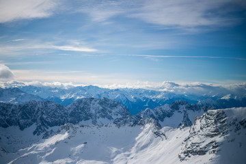 Fototapeta premium High alpine mountains with snow in Germany and blue beautiful sky