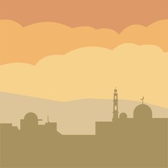 Mosque With Desert Background - vector illustration