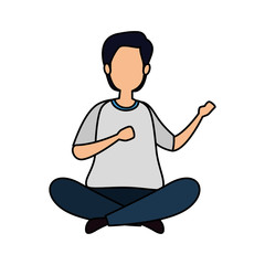 young man sitting avatar character icon vector illustration design