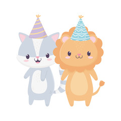 happy birthday raccoon lion with party hat celebration decoration