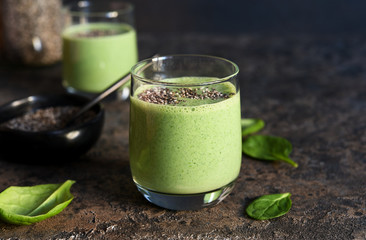 Green smoothie with spinach and chia seeds. Detox drink.