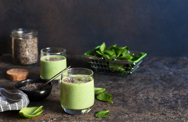 Green smoothie with spinach and chia seeds. Detox drink.