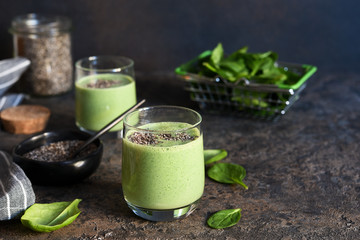 Green smoothie with spinach and chia seeds. Detox drink.