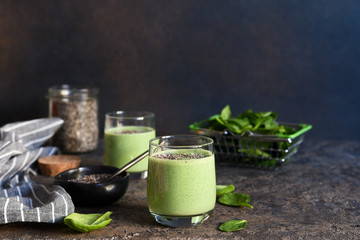 Green smoothie with spinach and chia seeds. Detox drink.