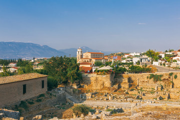Archaeological park at the Apollo Temple, Corinth, Greece.