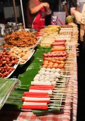 Thai Meatball & Sausage Satay Sold at Roadside in Thailand