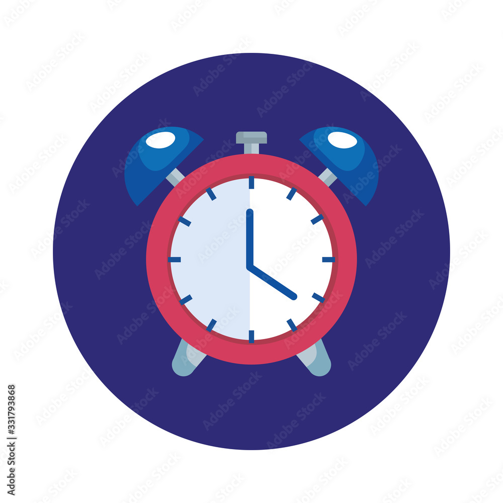 Poster alarm clock in frame circular isolated icon vector illustration design