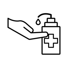 hand and bottle with cross line style icon vector design