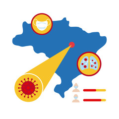 map with covid 19 information and icons, flat style icon vector illustration design