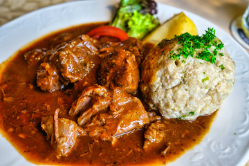 Goulash Soup and dumpling prepared to eat 