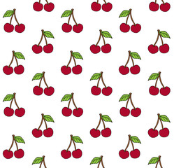 Vector seamless pattern of hand drawn doodle sketch colored cherry berries isolated on white background